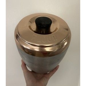 Vintage 1950’s Spun Aluminum Copper Lid Bakelite Knob Flour Kitchen Canister Jar